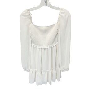 Wilfred Aritzia Tempest Mini Dress White Smocked Square Neck Puff Sleeve Sz XXS